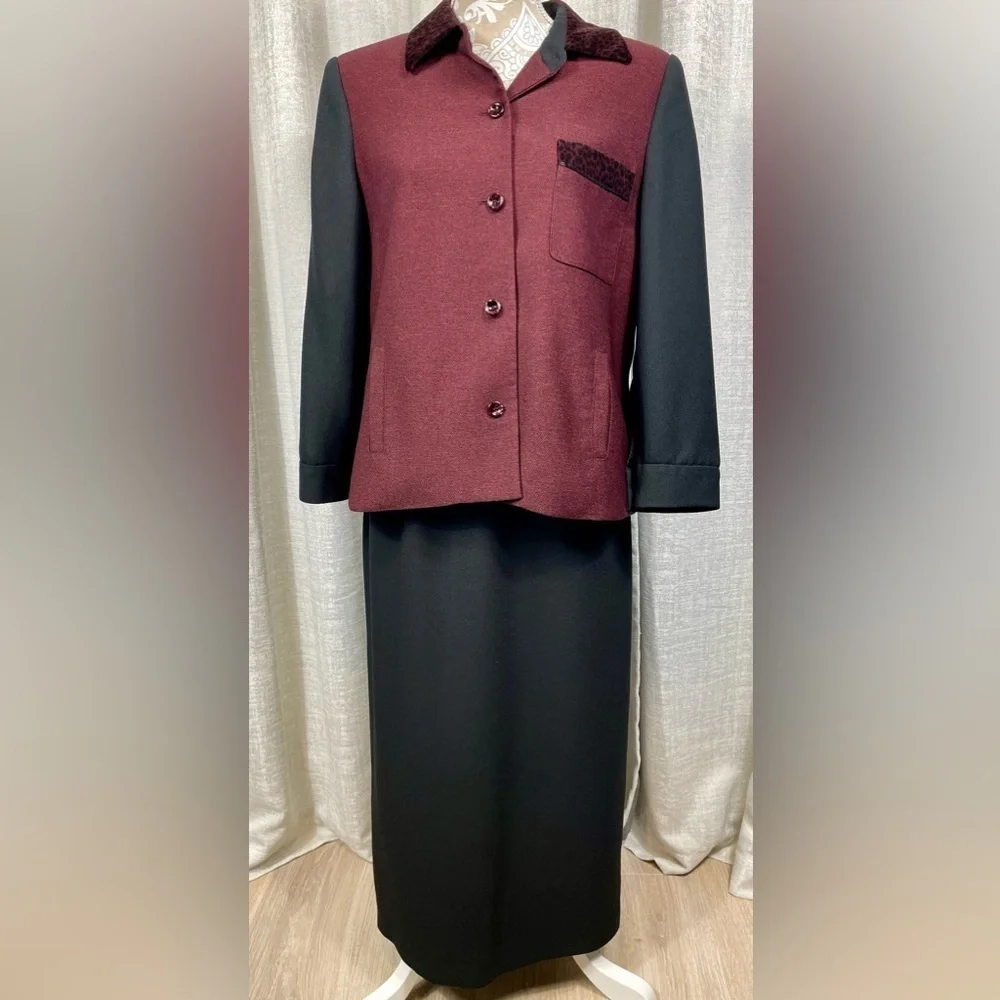 Kasper & Company ASL Burgundy & Black Skirt Suit | Women’s 14